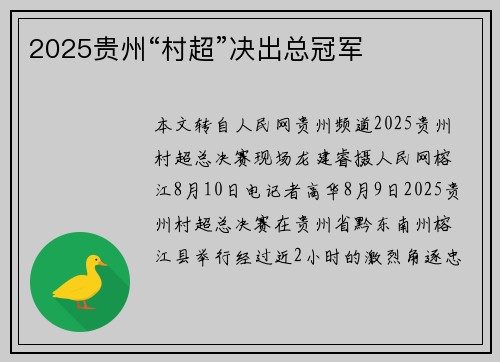 2025贵州“村超”决出总冠军